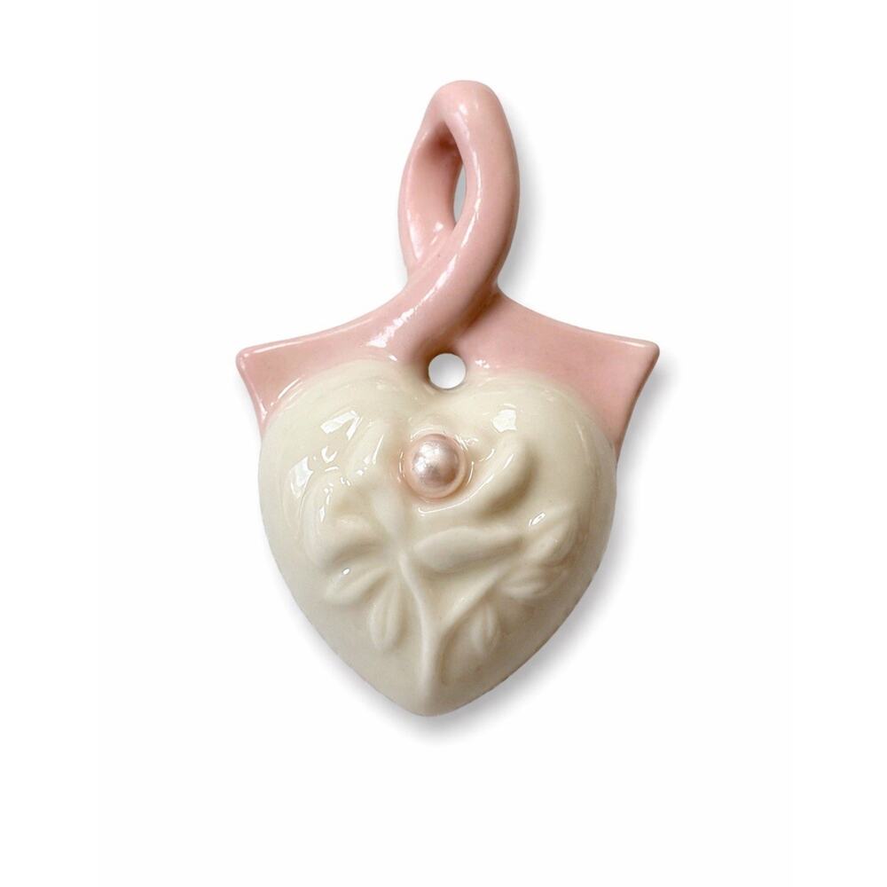 Lenox Breast Cancer Pink Ribbon Heart Brooch Pin Porcelain Cottagecore Gift